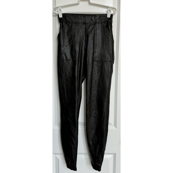 Spanx Faux Leather High Waist Jogger Pants Black‎ Size X-Small Edgy Date Sexy - Picture 5 of 13